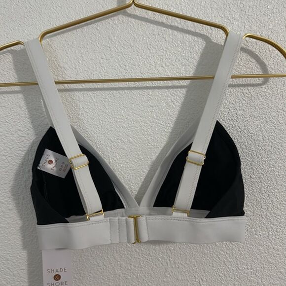 NWT- Shade & Shore- Black White Wide Band Triangle bikini top- Size XS - Picture 6 of 8
